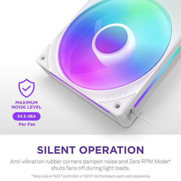 NZXT F420 RGB Core - 420mm Single-Frame Fan Unit with 3 x 140mm RGB Fans - Speed & Lighting Control - High Static Pressure & Airflow - Fluid Dynamic Bearings - 8 aRGB LEDs Per Fan - White
