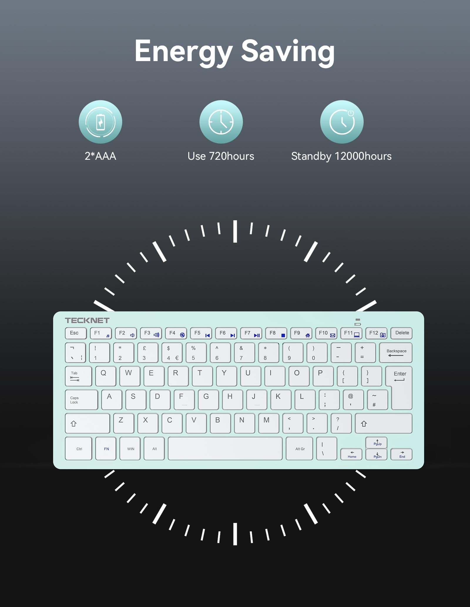 TECKNET 2.4G Wireless Keyboard For Windows/Chrome OS, UK Layout Compact Mini Keyboard, Small Silent Whisper-Quiet Keyboards with 12 months Battery Life (Pink)