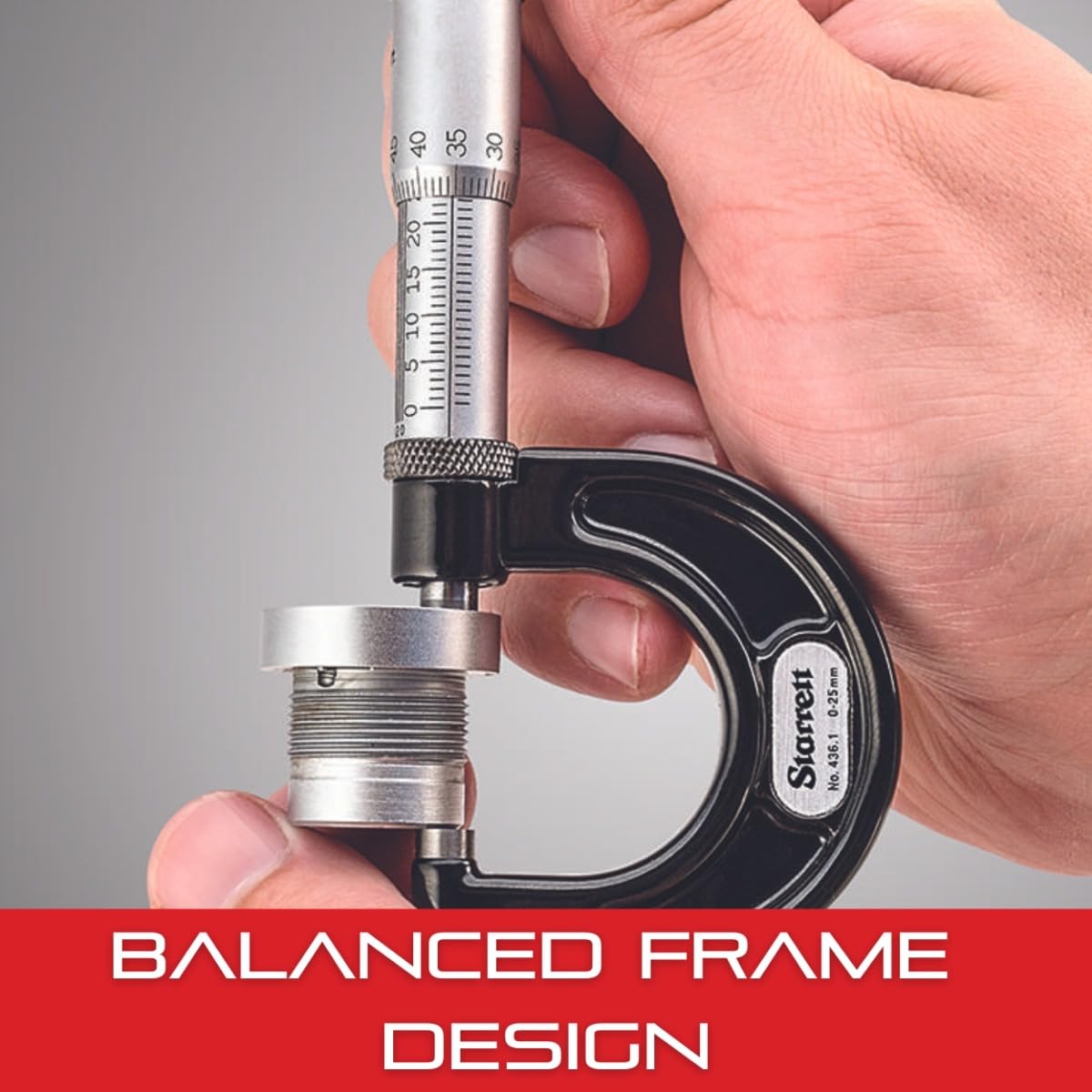 Starrett 436.1XRL-1 Outside Micrometre, Ratchet Stop, Lock Nut, Carbide Faces, 0-1" Range, 0.001" Graduation