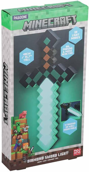 Minecraft Diamond Sword Light - Officially Licensed Merchandise, 3 Dynamic Light Modes with Sound Reaction, Gamer Room Decor and Collectible, USB or Battery Powered | Paladone