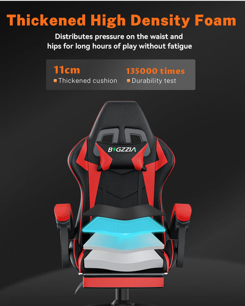 bigzzia RGB Gaming Chair with LED Lights and Ergonomic Computer Chair Reclining PU Leather High Back Video Game Chair with Headrest Adjustable Lumbar Support Linkage Armrest for Adults (Black/Grey)