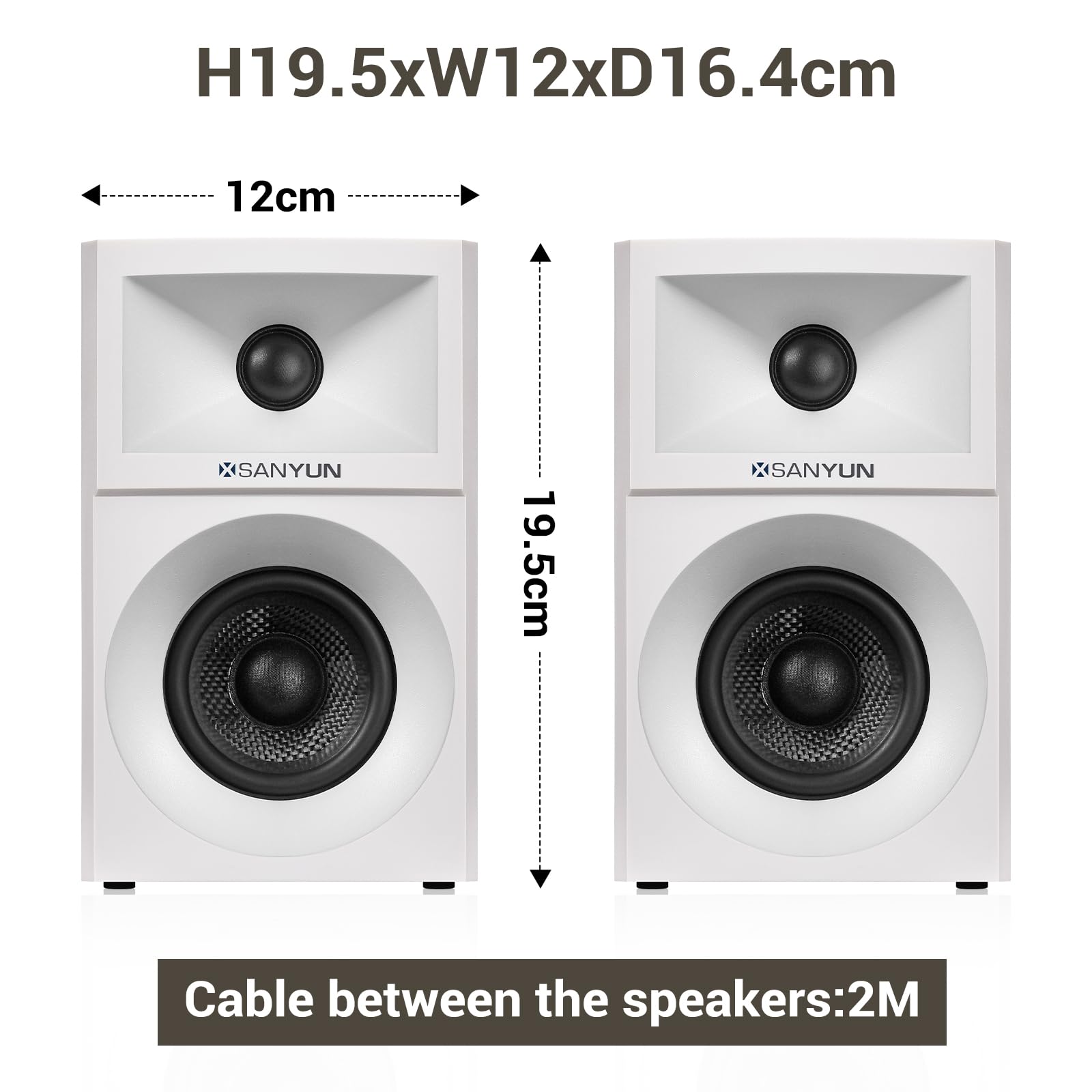 Sanyun SW203 4.0 Computer Speakers - 60W 4-Way DSP Control 3D Immersive Sound - 3" Carbon Fiber Woofer & 20mm Silk Dome Tweeter - 24bit DAC USB/Bluetooth 5.4/AUX - Studio-Grade Audio (Pair, Black)