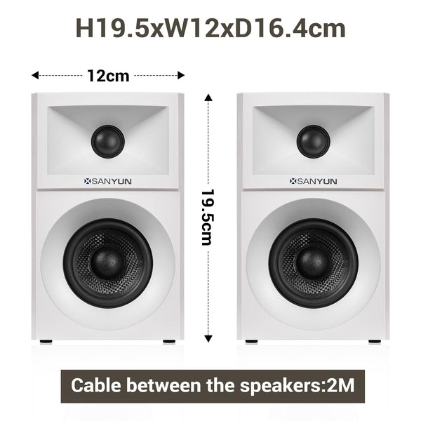 Sanyun SW203 4.0 Computer Speakers - 60W 4-Way DSP Control 3D Immersive Sound - 3" Carbon Fiber Woofer & 20mm Silk Dome Tweeter - 24bit DAC USB/Bluetooth 5.4/AUX - Studio-Grade Audio (Pair, Black)