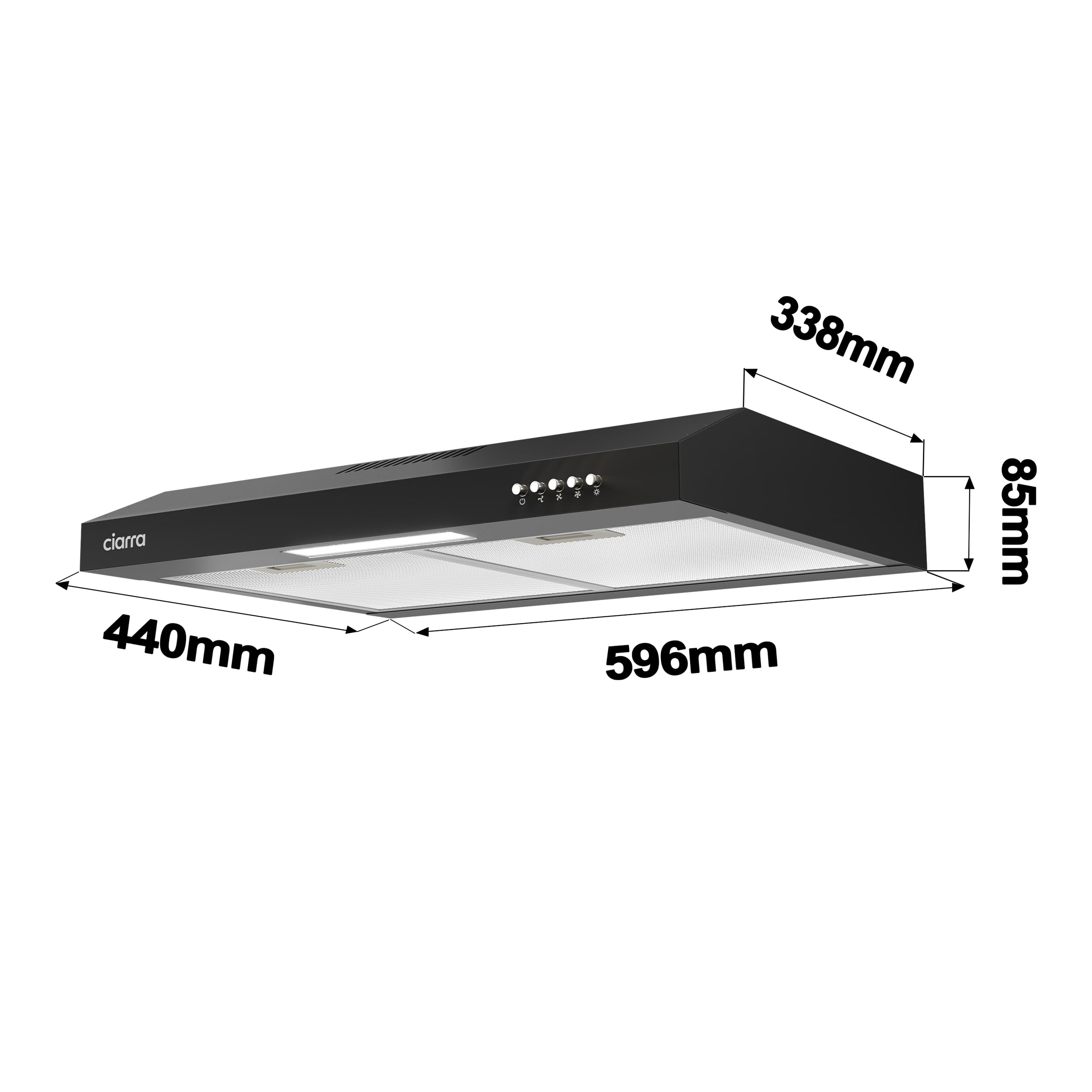 CIARRA 60cm Visor Cooker Hood Undercabinet Hoods Stainless Steel Wall Mounted Kitchen Extractor Fan Model CBCS6903