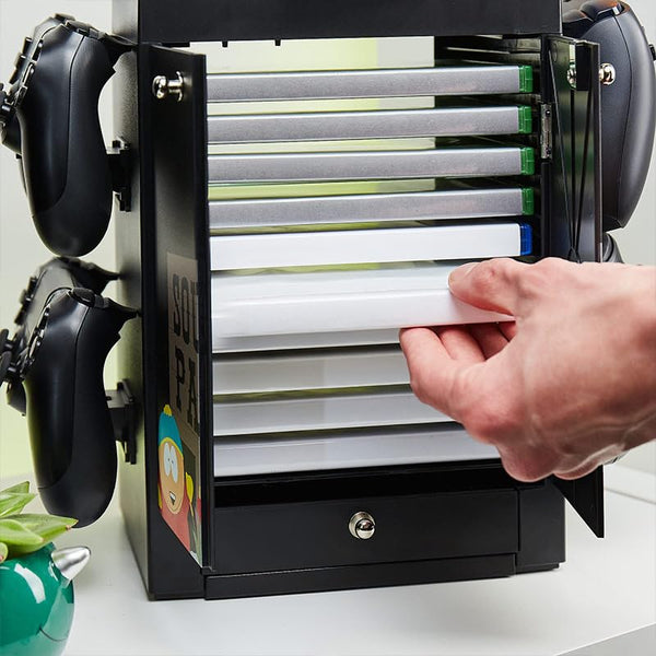 Numskull Official PS5-Inspired Gaming Accessory Locker & Storage Stand – Holds 10 Games/DVDs, 4 Controllers, Headset, and Accessories – Durable & Compact Organizer – Official PS5-Inspired Merchandise