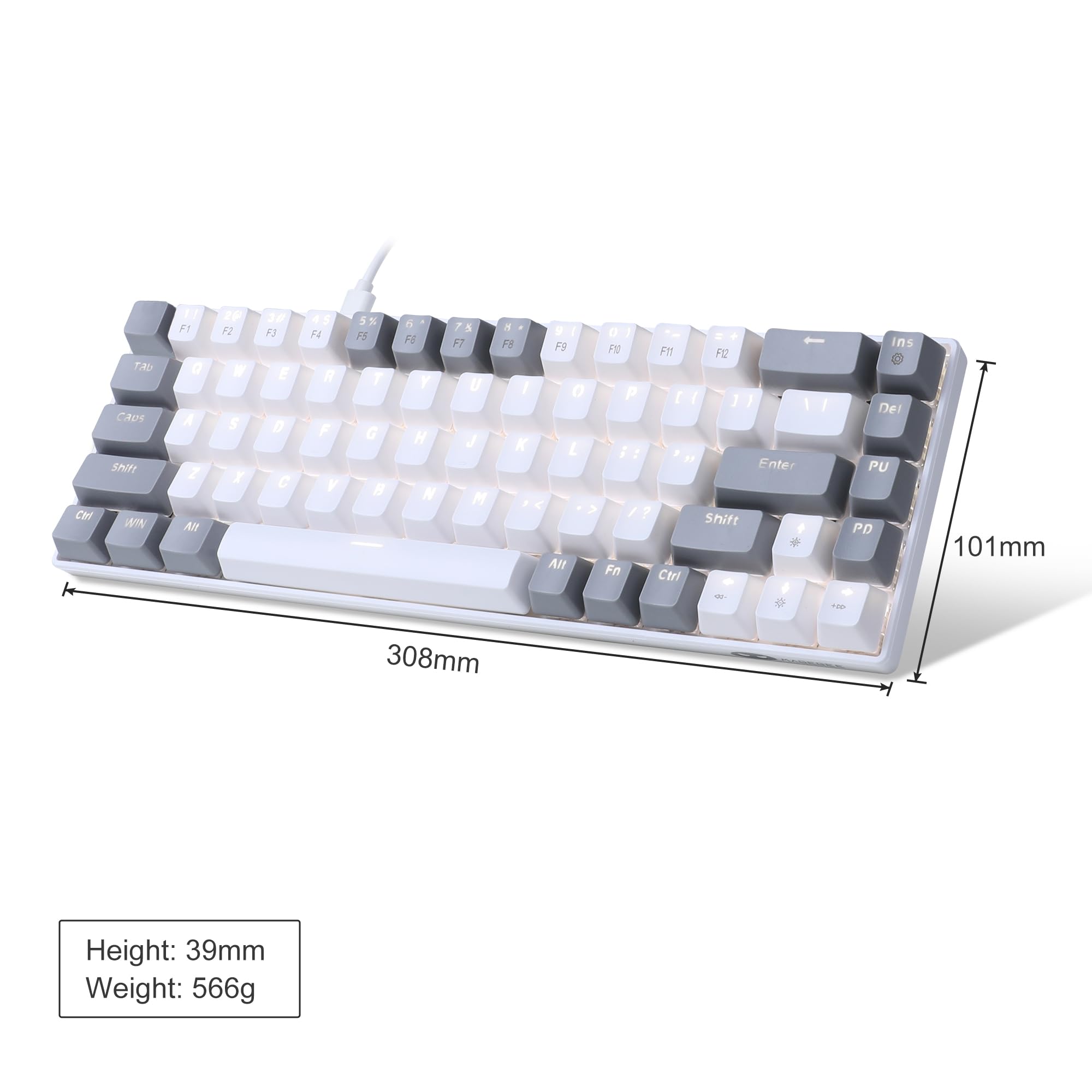 MageGee Portable 60% Gaming Mechanical Keyboard, Minimalist MK-Box Ice Blue Backlit Compact 68 Keys Wired Office Keyboard with Red Switch for Windows Laptop PC Mac Convenient(Gray & White)