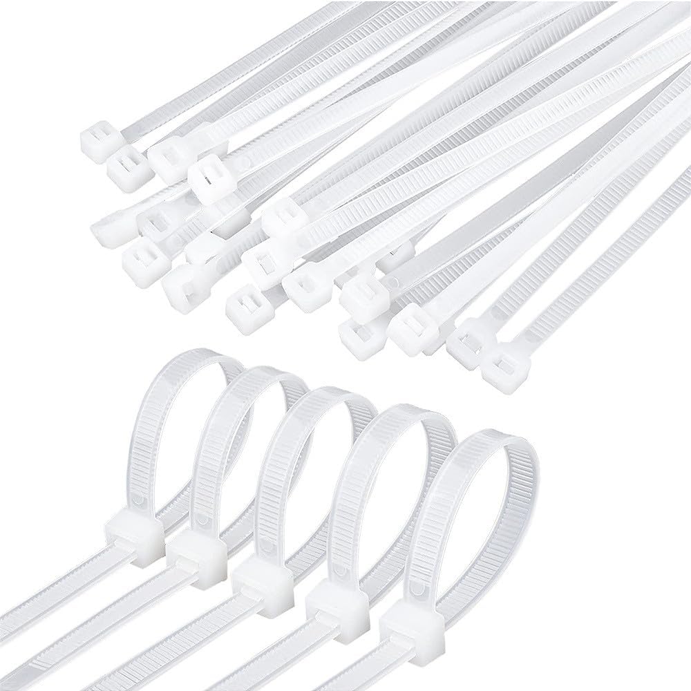 PARENCE. - Set of 100 Plastic Cable Ties - 100 Pieces, Clamps, Flanges, Rislan - 100x2,5mm, White