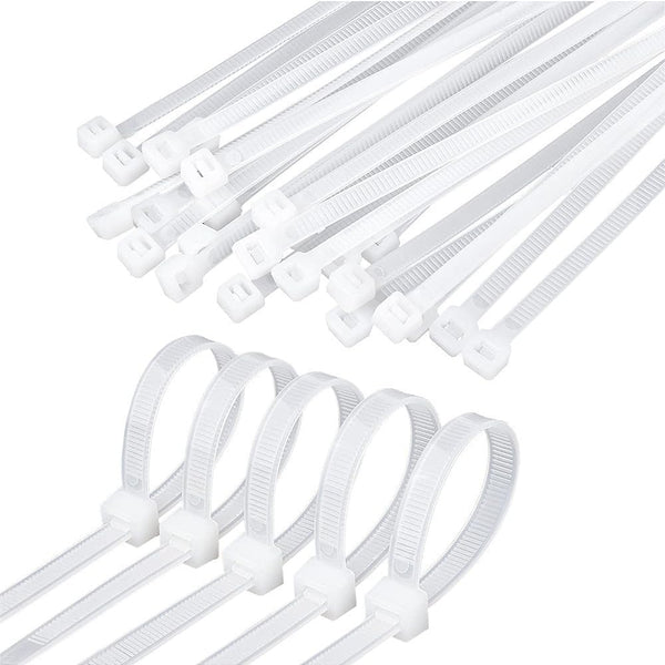 PARENCE. - Set of 100 Plastic Cable Ties - 100 Pieces, Clamps, Flanges, Rislan - 100x2,5mm, White