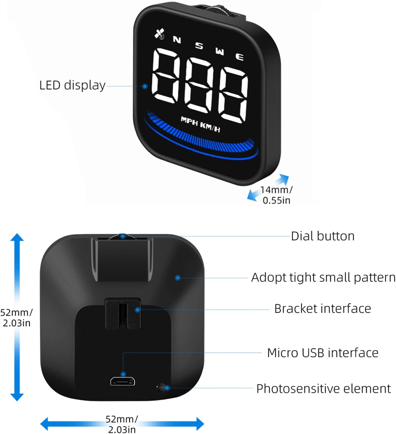 Car HUD Head Up Display, Universal KMH & MPH Digital GPS Smart Speedometer with Suction cup holder OverSpeed Alarm Fatigue Driving Warning USB Interface for All Vehicle