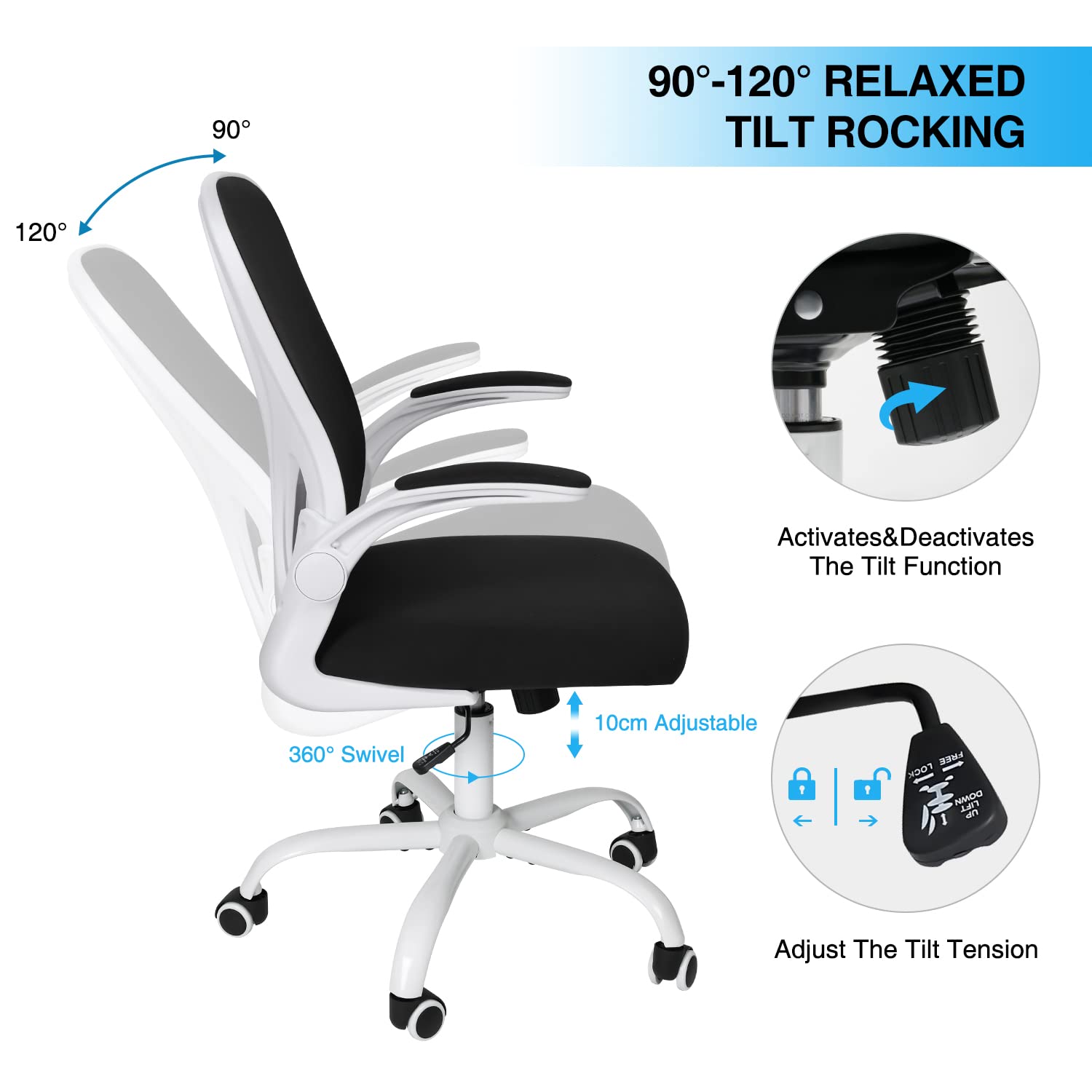 Fullwatt Office Chair, Flip-up Armrest Ergonomic Desk Chair Computer Task Chair Mesh with Armrests lumbar support Mid-Back for Home Office Conference