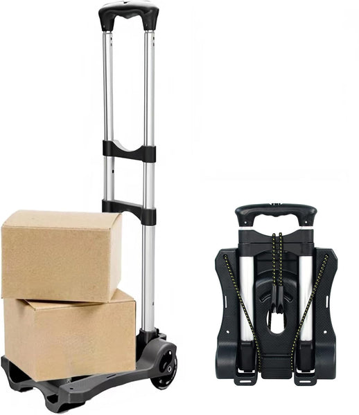XINGHE Sack barrow, aluminium hand truck, 50 kg/110 lb load capacity, integrated tensioning straps, with retractable handle, large smooth-running wheels with soft tread (Black4)
