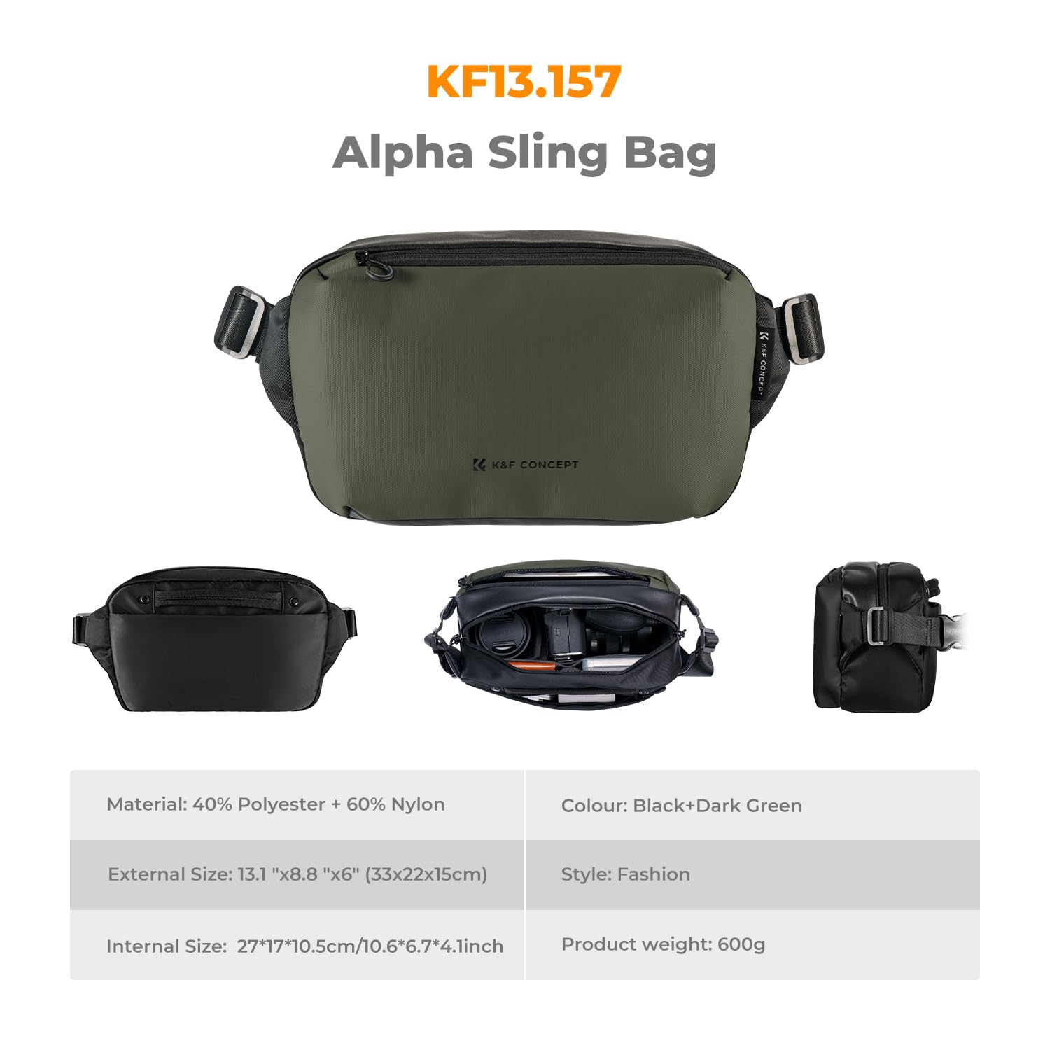 K&F Concept Camera Sling Bag, Camera Bag for DSLR and Lenses, Single Shoulder Camera Case Crossbody Bag with Tripod Holder for SLR Canon Sony Nikon Drone