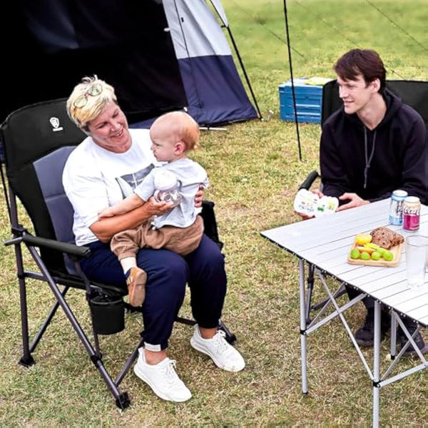 EVER ADVANCED Camping Chair for Adults Oversized 230KG, Folding Chair for Heavy People with Side Pocket, Heavy Duty Extra Wide with Hard Armrest Foldable Garden Fishing Outdoor Fold up