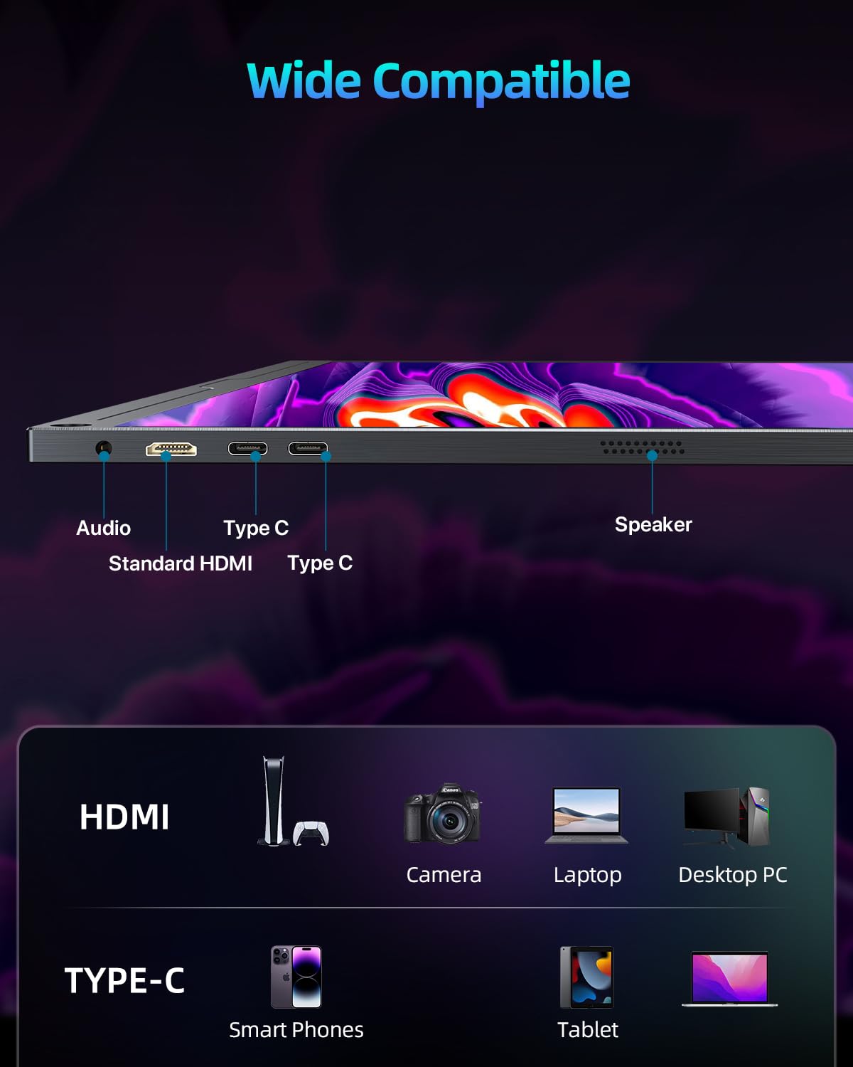 UPERFECT Portable Monitor 18.5 Inch 120Hz，Portable Gaming Monitor 1080P FHD 100% sRGB Matte Screen, IPS HDR FreeSync Speaker HDMI USB C Monitor, VESA & Smart Cover