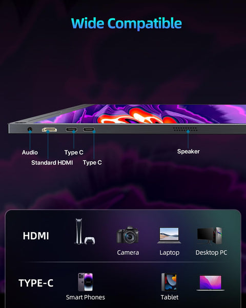 UPERFECT Portable Monitor 18.5 Inch 120Hz，Portable Gaming Monitor 1080P FHD 100% sRGB Matte Screen, IPS HDR FreeSync Speaker HDMI USB C Monitor, VESA & Smart Cover