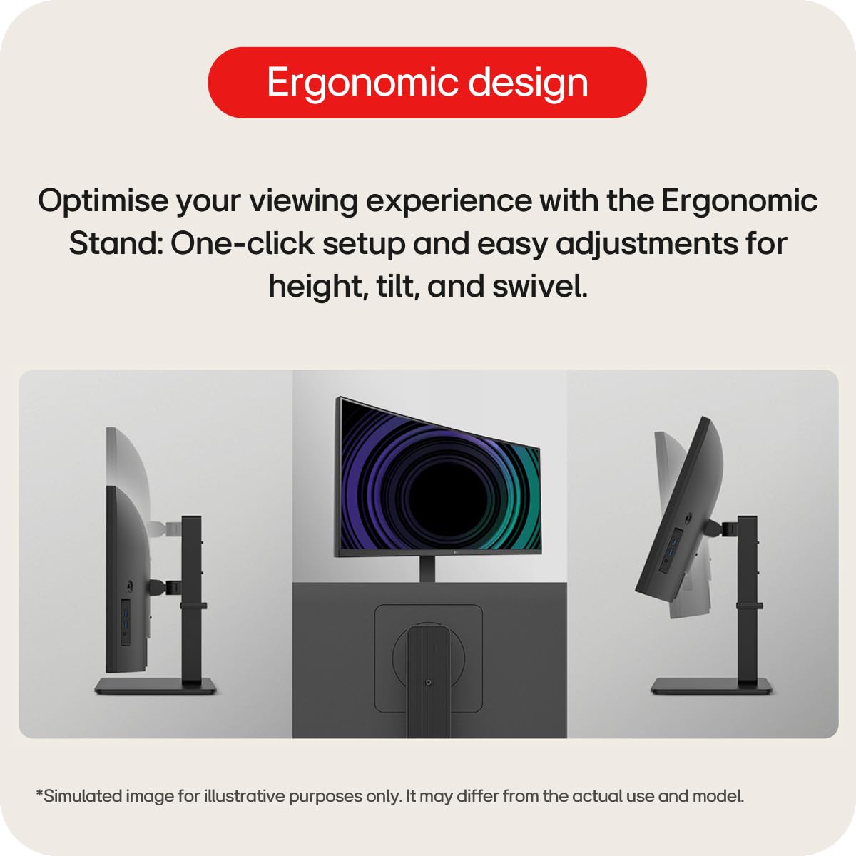 LG Electronics Curved UltraWide Monitor 34WR55QK, 34 inch, 1440p, 100Hz, 5ms Response Time, VA Panel, Smart Energy Saving, USB-C (65W Power Delivery), Displayport, HDMI