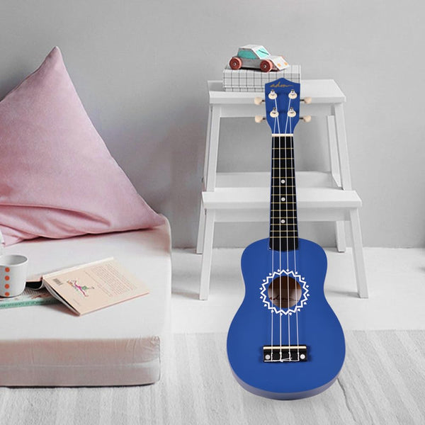 ADM Soprano Ukulele Set for Kids and Beginners, Ukulele Starter Kit with Bag, Clip-On Tuner, Rainbow Strings, Colourful Strap, Plectrum, Fingerboard Sticker, Chord Card (Dark Blue)