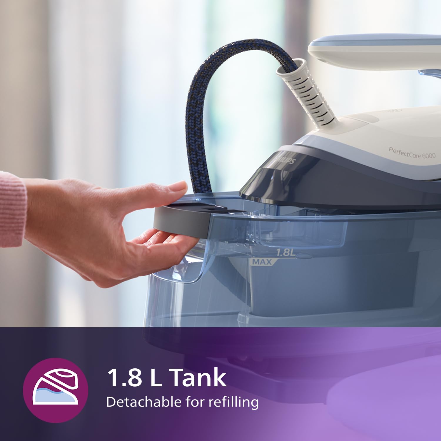 Philips PerfectCare Serie 6000 Steam Generator, 2400 W, 600g Steam Flow, 8 Bar Pressure, No Burns with OptimalTEMP Technology, 1.8L Tank, Black (PSG6066/26)