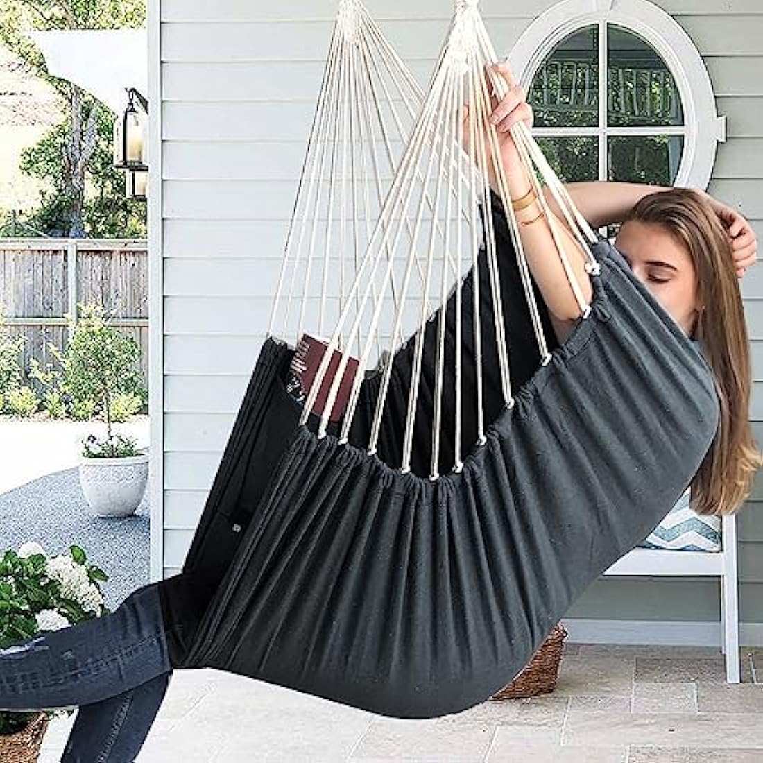 Chihee Hammock Chair Swing Chair Strong Metal Collapsible Spreader Bar Portable Hanging Chair Max 330 lbs Comfy Seat Patio Lawn Chair Cotton Blended for Superior Comfort Durability Indoor Outdoor