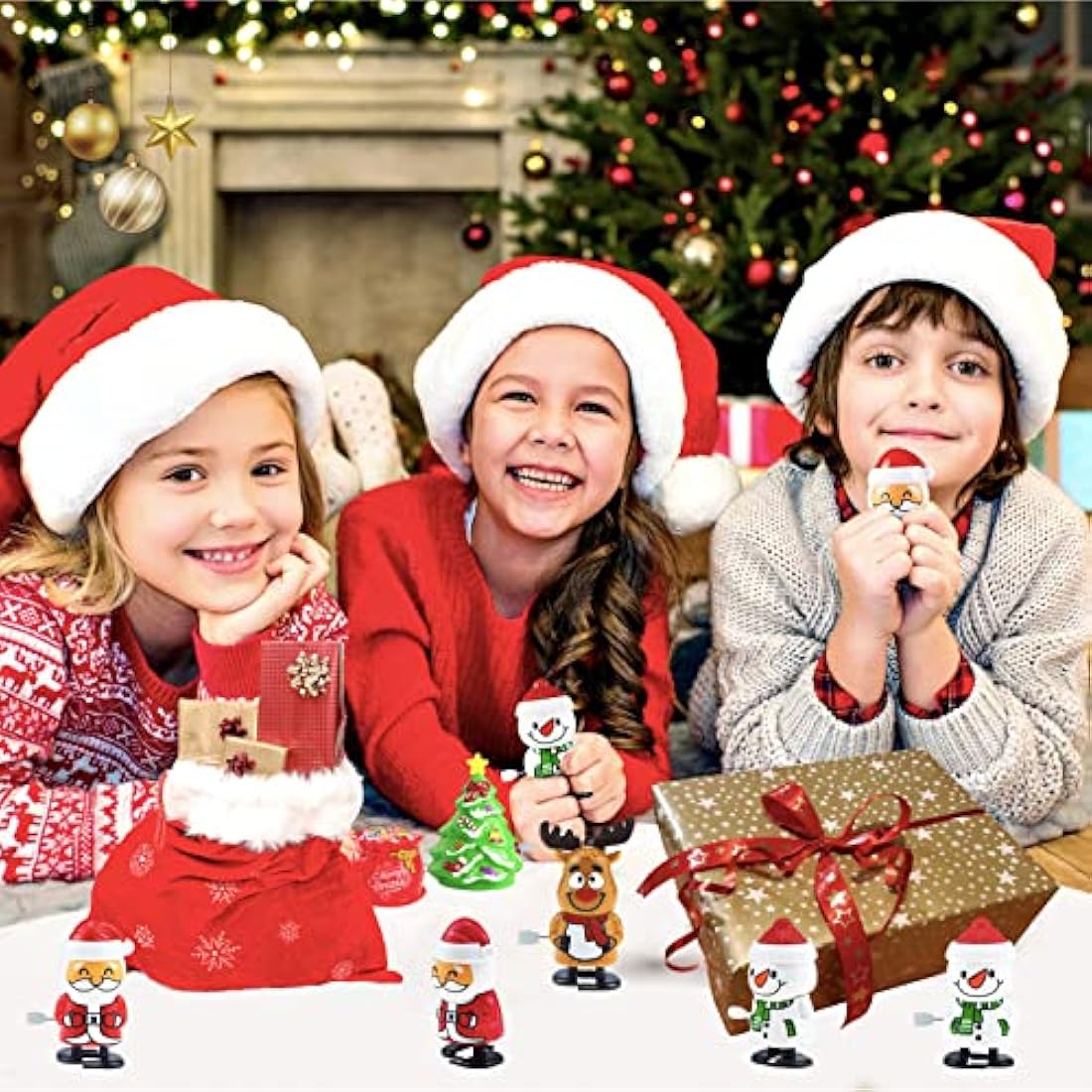 Christmas Cracker Gift Fillers - 5Pack Wind Up Racing Toys, Shake Head Walking Clockwork Spring Jumping Toys for Kids' Stocking & Party Bag