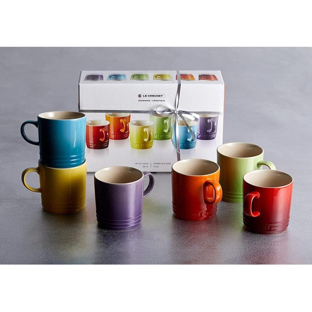 Le Creuset Stoneware Rainbow Coffee Mugs, 350 ml, Cerise, Volcanic, Teal, Ultra Violet, Soleil, Palm, 79114358359030