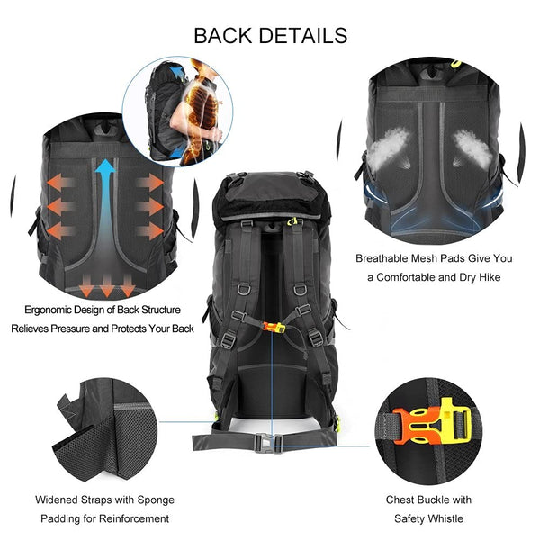 NACATIN Hiking Backpack, 60L Large Rucksack for Men Women, Tear and Water-resistant Ideal for Camping Trekking Travel Outdoor