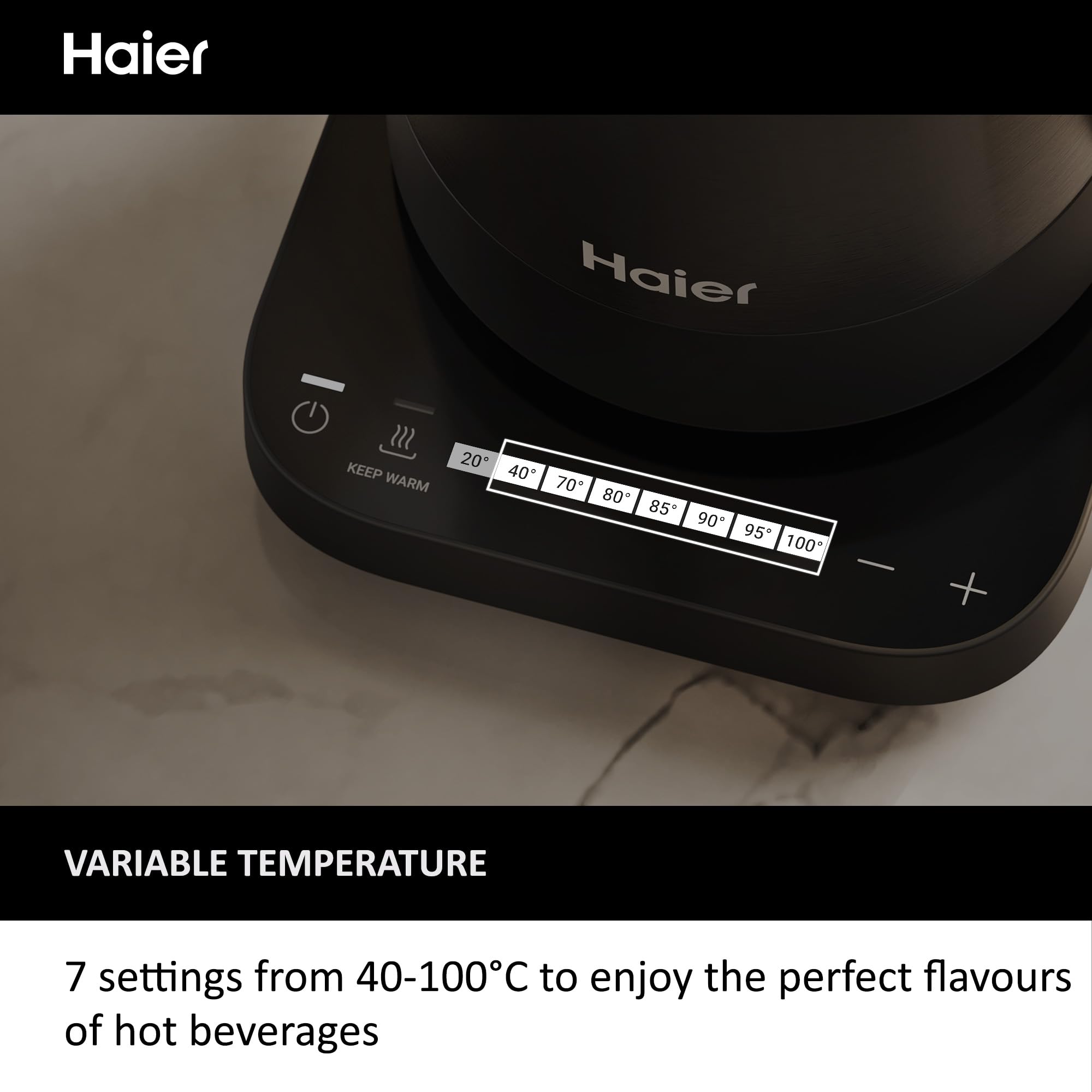 Haier Kettle, I-Master Series 5, 7 Temperature Settings, Keep Warm Function, Stainless Steel, hOn App, 3000W, Black [HKE5A]