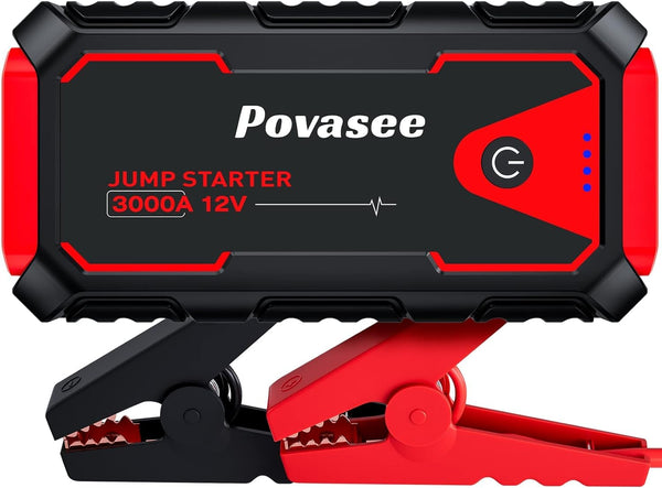Povasee Jump Starter Power Pack, 2000A Car Battery Booster Jump Starter (up to 8L Gas or 6.5L Diesel) with 3" LCD Display, Car Starter with 2 USB Ports, Jump Leads and LED, Jump Pack for 12V Vehicles