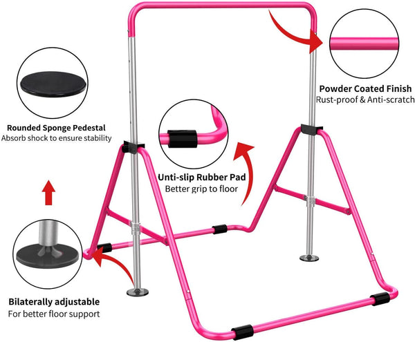 Hyner Folding Telescopic Gymnastics Bar for Kids Adjustable Height Gymnastics Horizontal Bar Fitness Climbing Tower Home Gym for Kids/Children