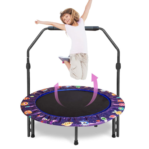36'' Kids Trampoline Mini Trampoline Indoor & Outdoor Rebounder Trampolines with Adjustable Handle and Safety Padded Cover Foldable for Kids Toddler