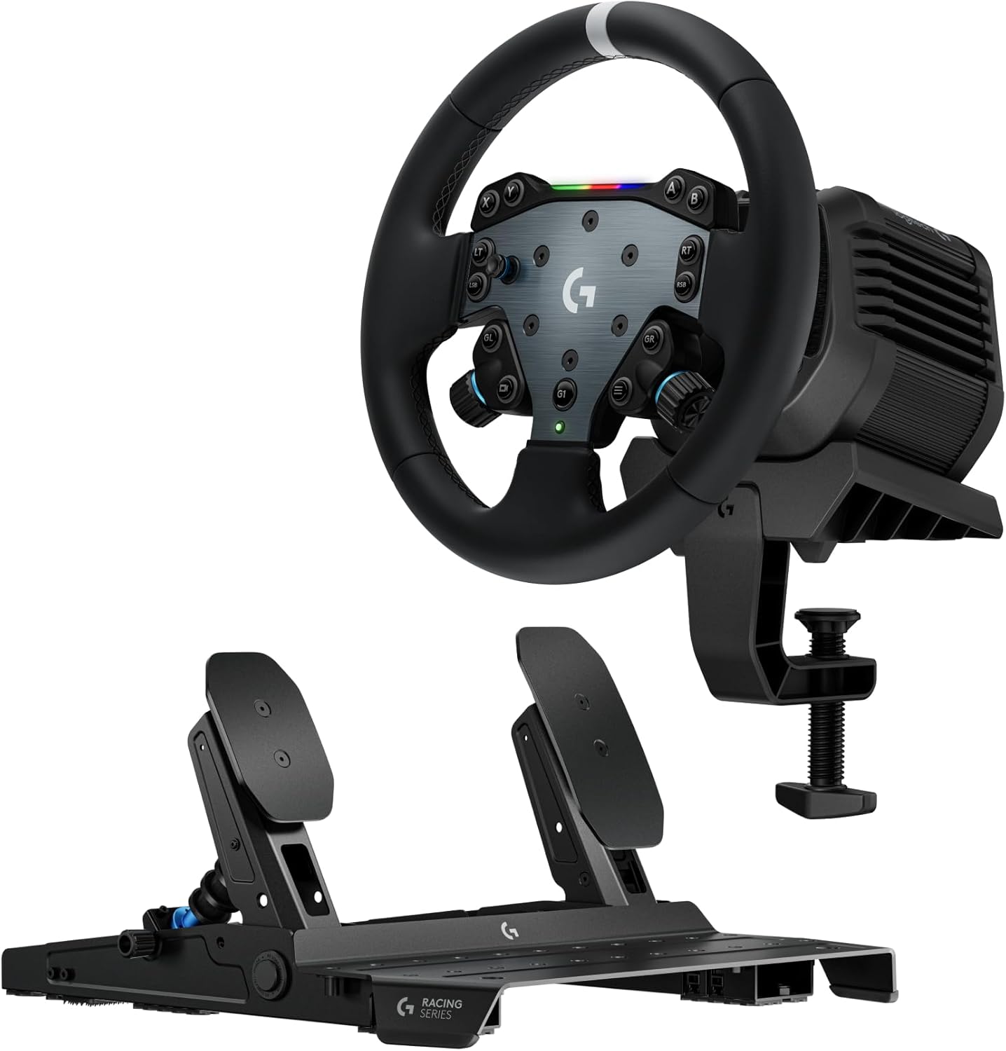 Logitech G RS50 System with RS Pedals: 4 PCS Sim Racing Setup - RS50 Wheel base 8 Nm Direct Drive, RS Wheel Hub, RS Round Wheel - 11-inch steering wheel & RS Pedals - For PS5/PS4/PC