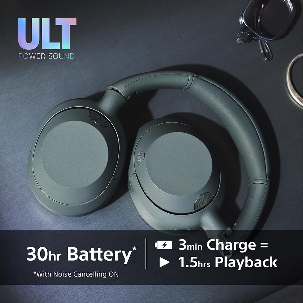 Sony ULT WEAR - Wireless Noise Cancelling Headphones, ULT POWER SOUND, Ultimate Deep Bass, Same Processor as WH-1000XM5, Clear Calls, 30hr Battery, IOS & Android - Black
