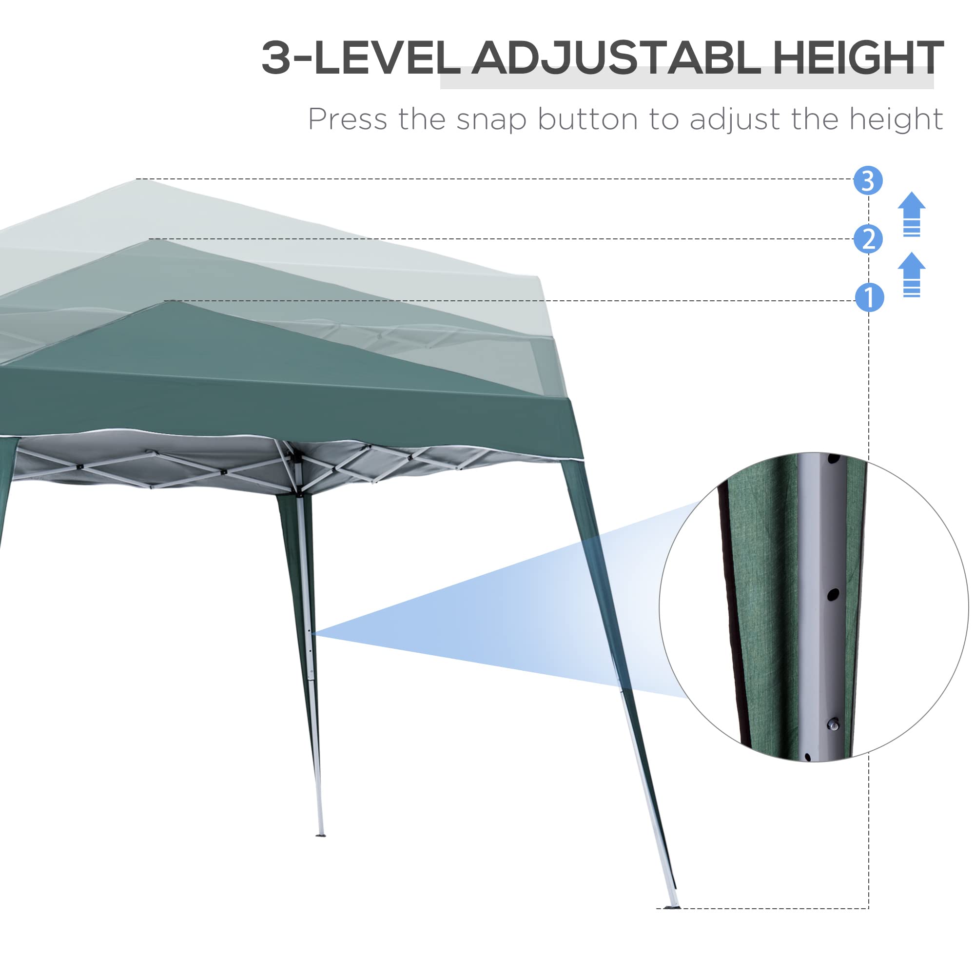 Outsunny 3 M x 3 M Base/ 2.5 M x 2.5 M Top Pop Up Gazebo, One Person Setup Instant with Carry Bag, Height Adjustable Slant Leg Party Tent Instant Event Shelter for Garden, Patio, Black