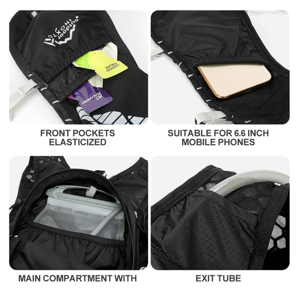 INOXTO running water bag vest backpack with 1.5L water bladder hydration pack backpack suitable for running, cycling, mountain climbing, camping for