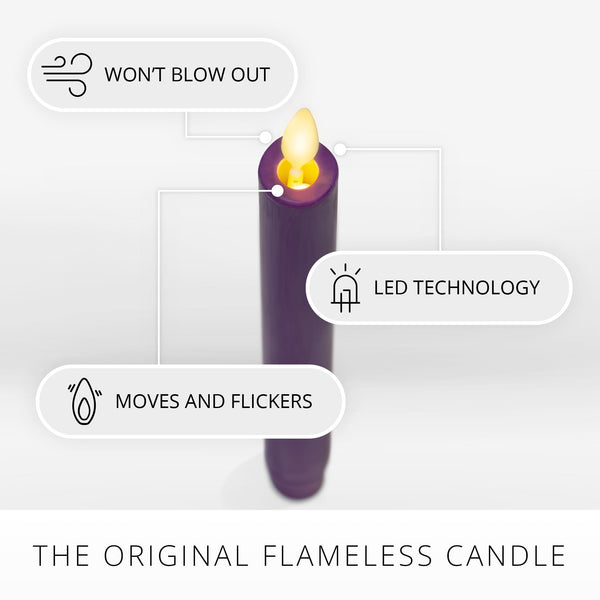Luminara - Flameless Battery Operated Taper Candle - Purple - Pack of 2-1x9.75 - LED Flickering Flame - Realistic Safe for Home Kids and Pets