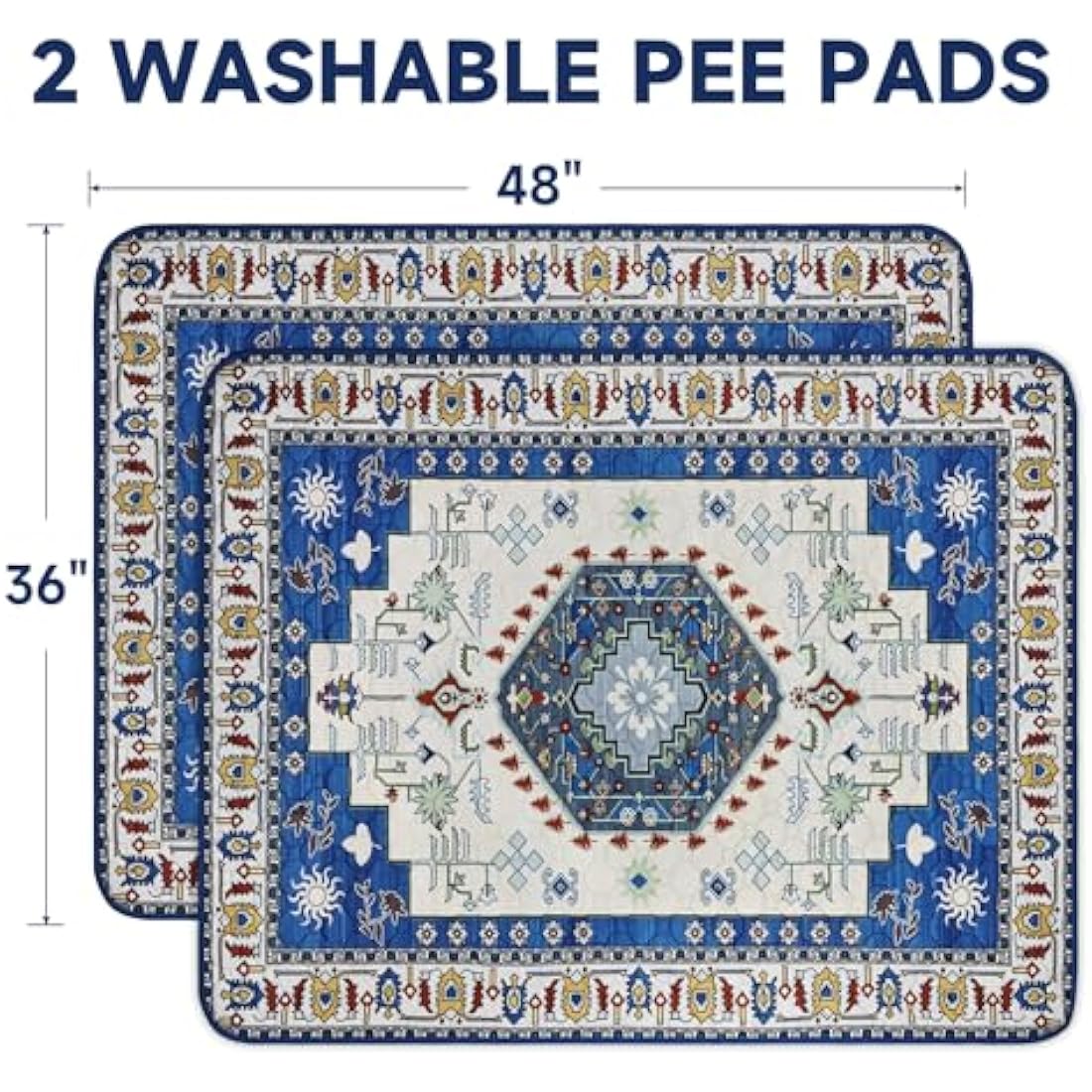 YOSEPATI Washable Pee Pads for Dogs,2 Pack Super Absorbent Reusable Puppy Pads 36"×48" Quick Dry,Waterproof& Non-Slip Whelping Pads for Crate,Floor,Sofa (Medallion Blue, 36"x48"(Pack of 2))