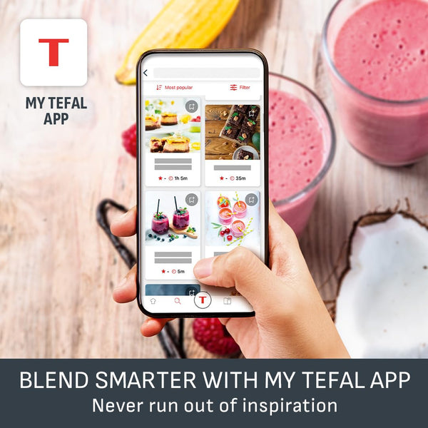 Tefal Blend Up Powerful Mini Blender, Quiet Mode, 8 Auto Programmes, Auto Cleaning Programme, 2 Durable Bottles 0.7L & 0.4L, Smoothies, Protein Shakes, Cocktails, Ice Crush, Hummus, 6 Blades BL19H4G0
