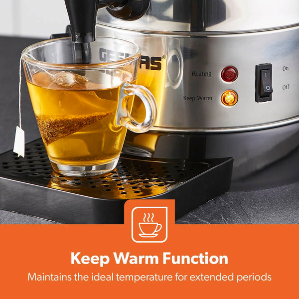 Geepas Electric Catering Urn, 1650W Instant Hot Water Boiler Dispenser - Tea Urn Kettle Home Brewing Commercial Office Use with Keep Warm - Easy Pour Tap, 15 Litre, Stainless Steel – 2 Year Warranty