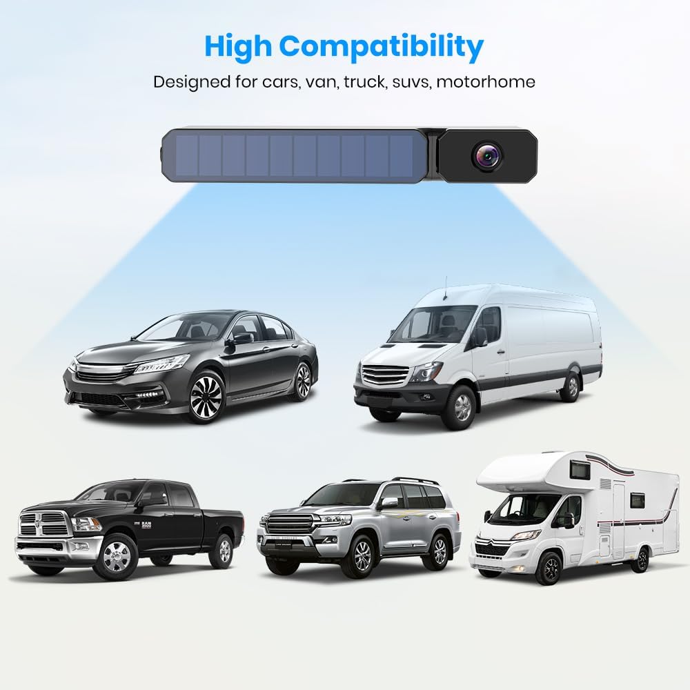 AUTO-VOX Solar Wireless Reversing Camera Kit, 3 Mins Easy Install Reverse Camera with HD Night Vision, Stable Digital Signal, IP69K Waterproof Reversing Camera Wireless for Car, Vans, Motorhome, Truck