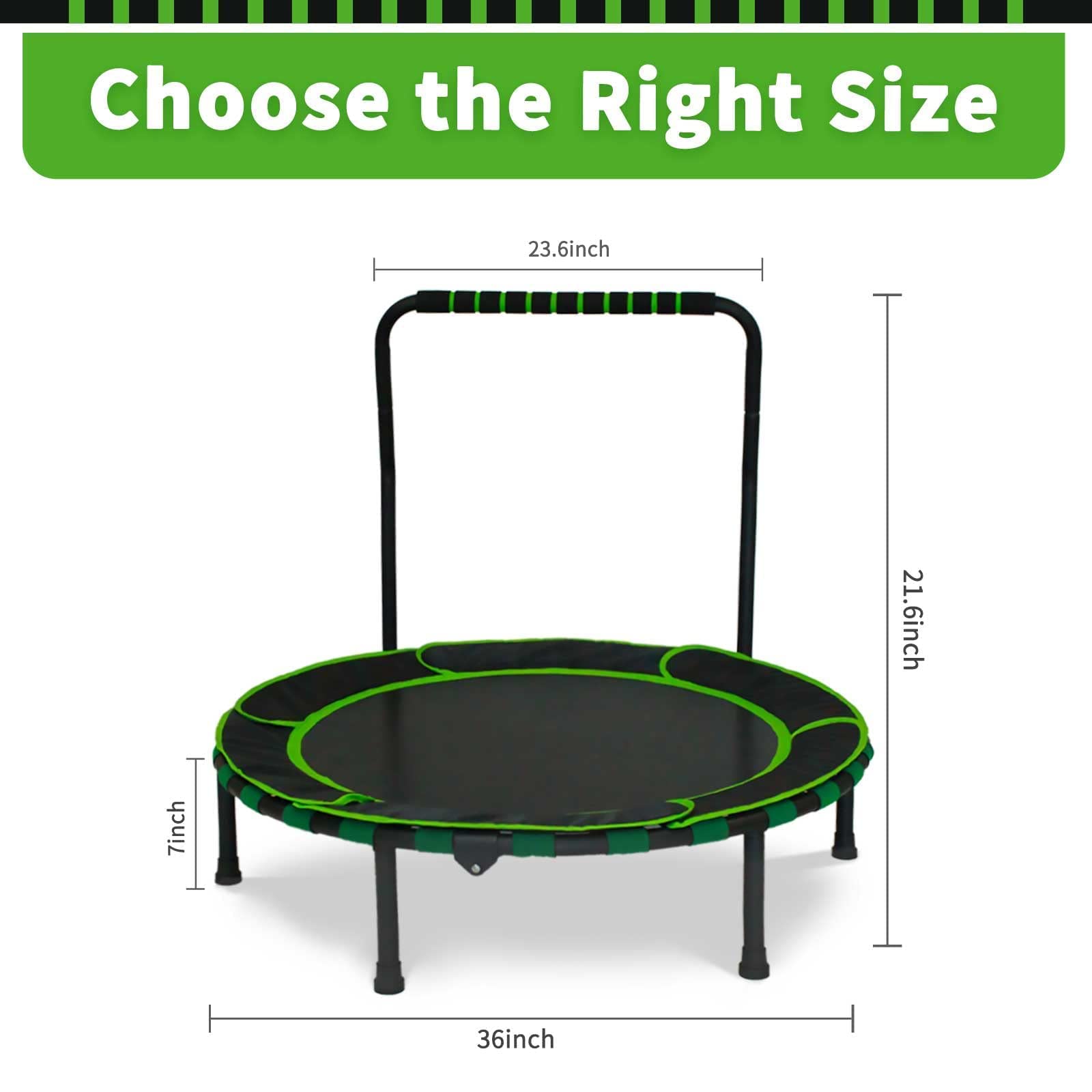 36'' Kids Trampoline Easy Assembly with Handrail and Safety Padded Protective Cover Indoor & Outdoor Jumping Aerobic Fitness Exercise Workout Use for