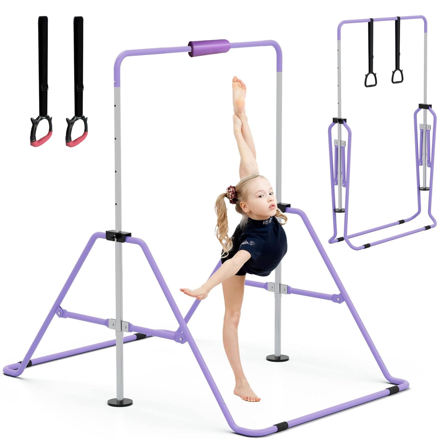 GYMMAGE Gymnastics Bars with Bar Pad, Junior Training Kip Bar Gymnastics Equipment for Home Garden, Adjustable Height Gymnastic Folding Horizontal Bar