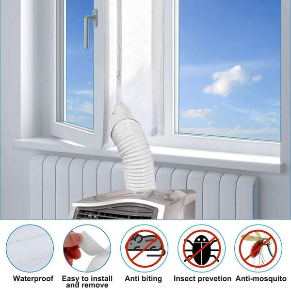 AC Window Seal,Portable Universal Window Kit for Mobile Air Conditioner Unit and Tumble Dryer 560cm/220Inch,Hot Air Stop Air Exchange Guards with Zip and Adhesive Fastener