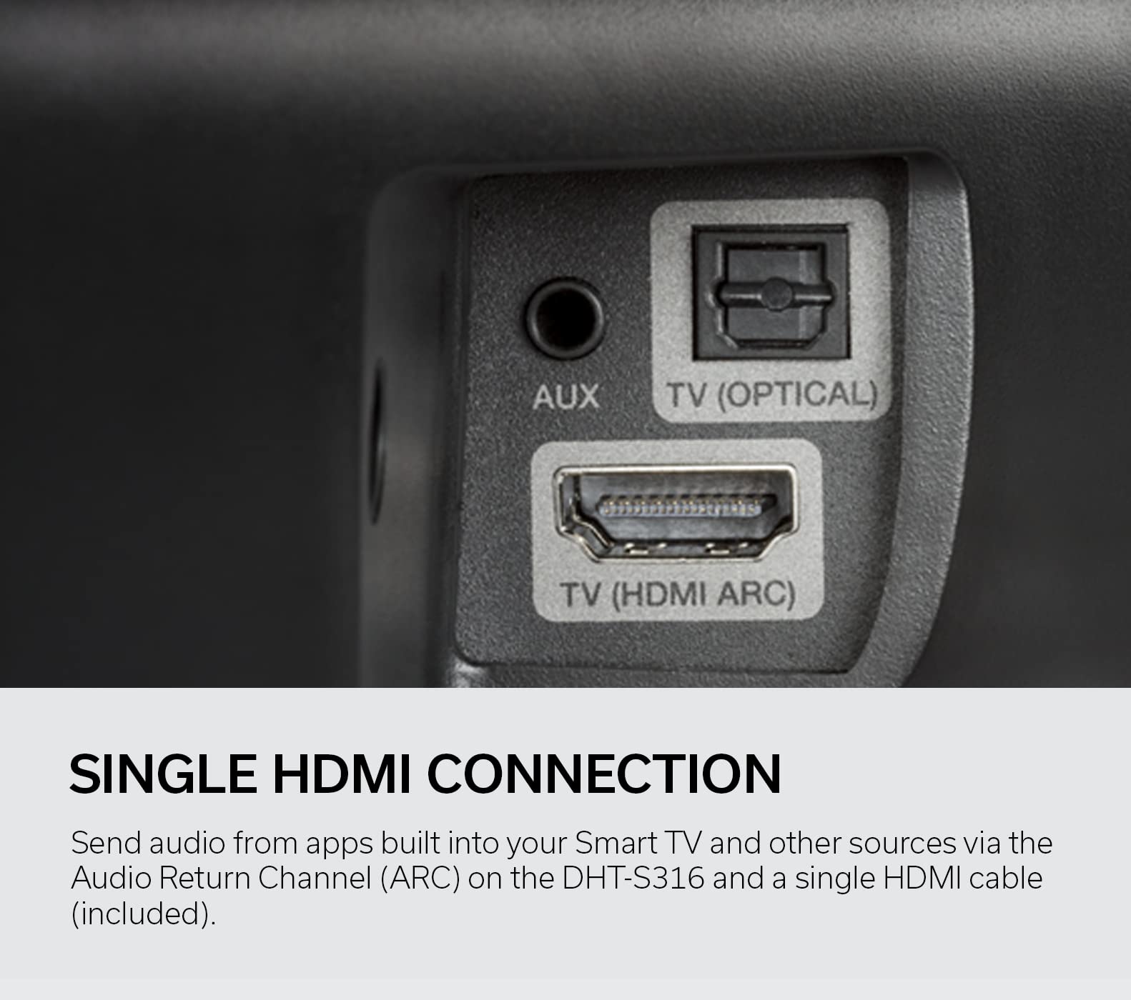 Denon DHT-S316 Soundbar and Wireless Subwoofer for Surround Sound, Bluetooth Sound Bar with Dolby Digital, DTS Decoding, Dialogue Enhancer, HDMI ARC, Wall Mountable, Music Streaming