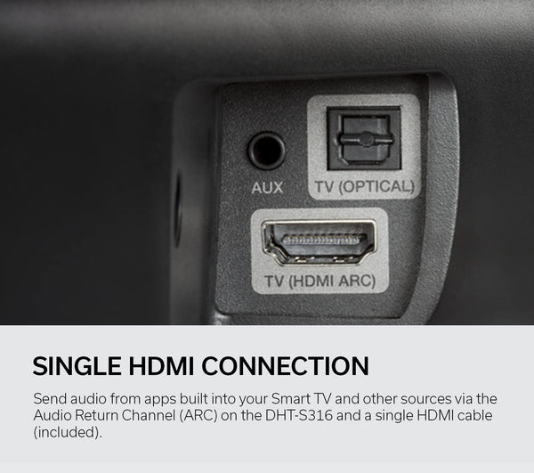 Denon DHT-S316 Soundbar and Wireless Subwoofer for Surround Sound, Bluetooth Sound Bar with Dolby Digital, DTS Decoding, Dialogue Enhancer, HDMI ARC, Wall Mountable, Music Streaming