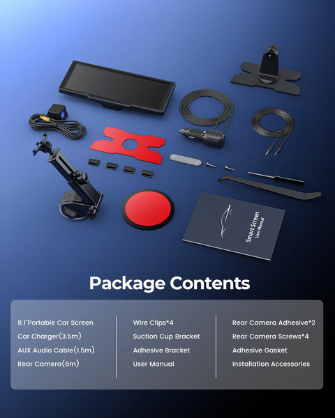 Krunia 8.1" Wireless Portable 60FPS Car Play Screen for Apple CarPlay & Android Auto, OTA Updates, Backup Camera, Mirror Link, Bluetooth, Voice Control, GPS Navigation