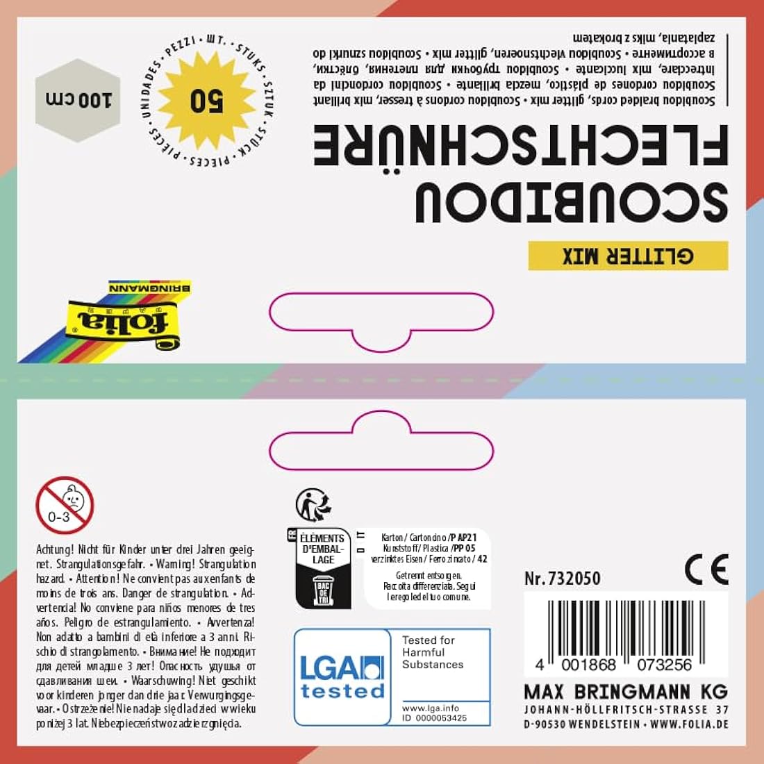 Folia Bringmann 732050 Braiding Cords Transparent with Glitter