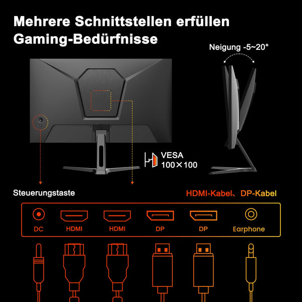 Minifire 27 Inch Gaming Monitor, 180Hz, Curved Gaming Monitor, Built in Speaker, Crosshair, 1Ms, sRGB130%, FHD 1080P Computer Screen, VESA Compatible, Eye Care Adaptive Sync HDMI＆DP Prots （MFG27C1 ）