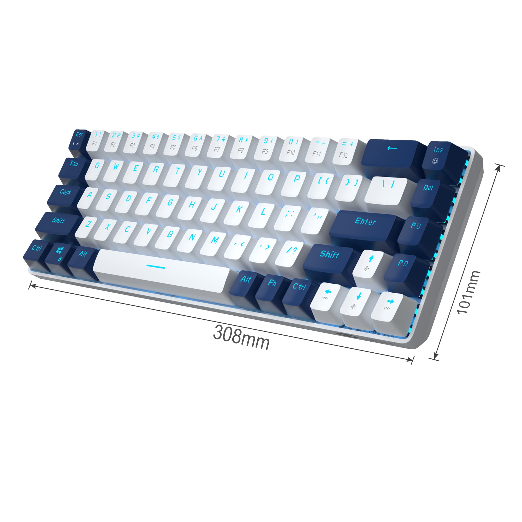 MageGee Portable 60% Gaming Mechanical Keyboard, Minimalist MK-Box Ice Blue Backlit Compact 68 Keys Wired Office Keyboard with Red Switch for Windows Laptop PC Mac Convenient(Gray & White)