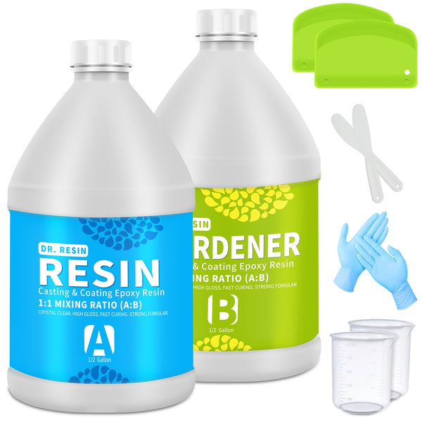 Clear Epoxy Resin Art Resin 1 Gallon Kit 2 Part Epoxy Kit Clear Jewelry Resin with Bonus Measuring Cups, Mixing Sticks, Plastic Spreader and Rubber