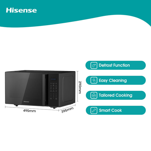 Hisense H23MOBSD1HUK 23 Litre 800W electronic Microwave with Auto Defrost, Digital Display, Smart Cook, Multi level cooking and Easy Clean- Black